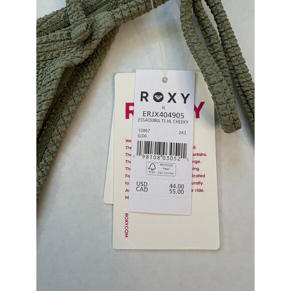 Roxy Women's Essaouira Side Tie High Leg Cheeky Bikini Bottom Oil Green Large XL - Picture 5 of 13